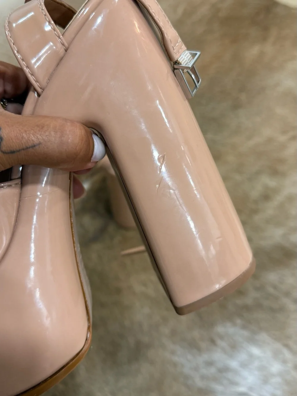 Schutz Nude Pattie Patent Leather Platform Sandals